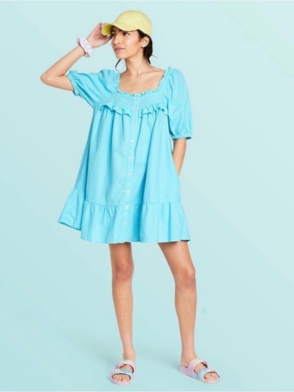 Stoney Clover Lane x Target Light Blue Ruffle Button-Front Mini Dress